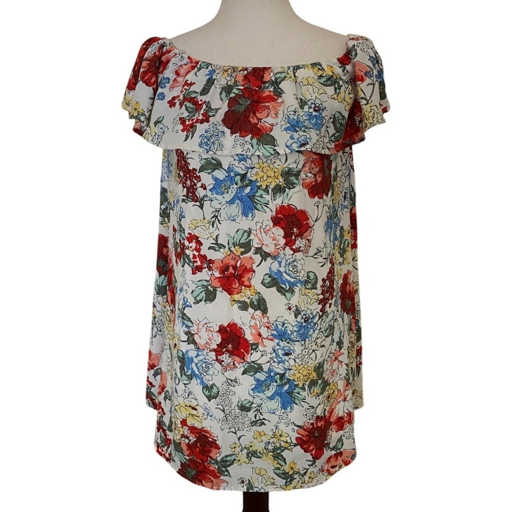 Abercrombie & Fitch Floral Off-The-Shoulder Ruffle Mini Dress White Small